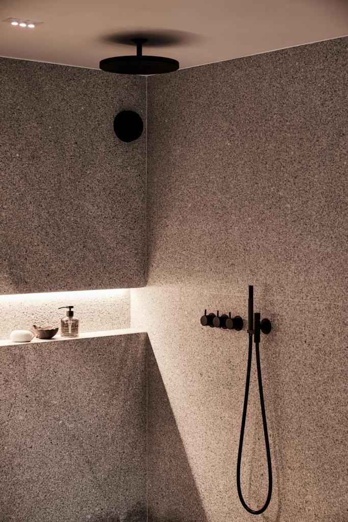 1960s atrium house's renovated bathroom shower